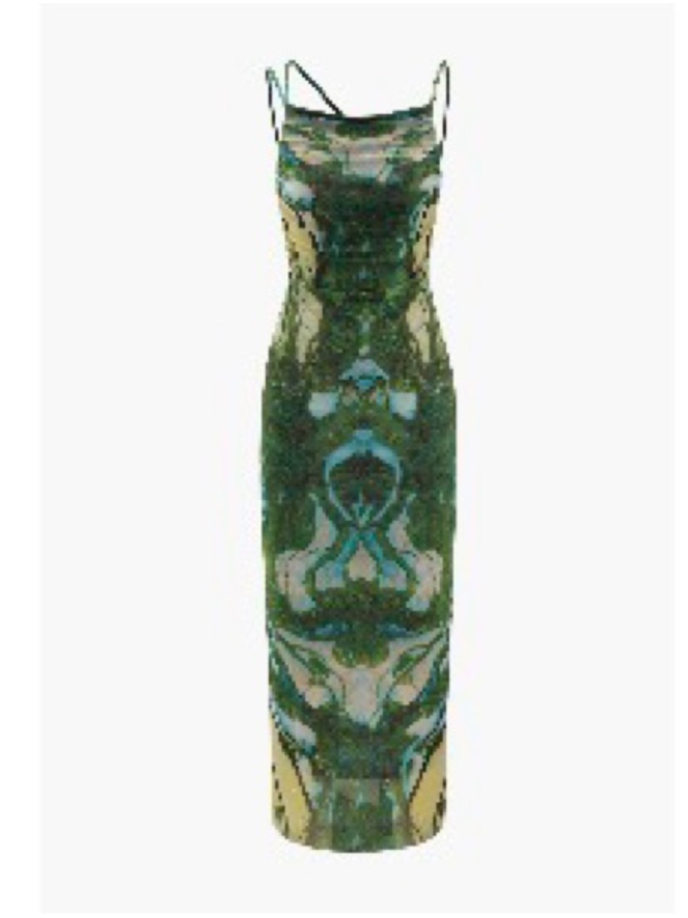 Green Patterned Maxi Slip Dress with Thin Straps